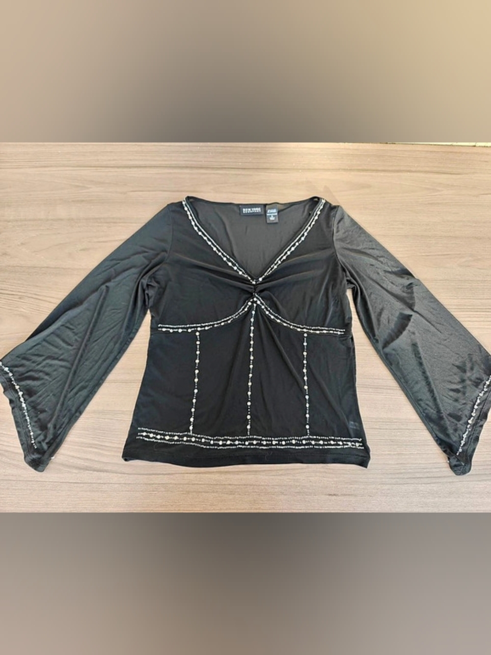 New York & Company Black Embellished Long Sleeve Top